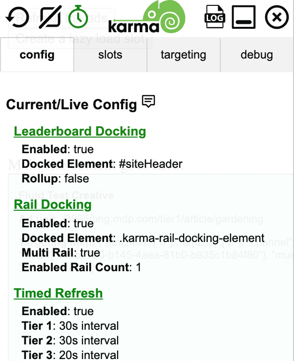 KARMA bookmarklet: config tab